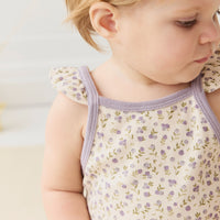 Organic Cotton Prarie Playsuit - Blueberry Field Raindrops Childrens Playsuit from Jamie Kay NZ