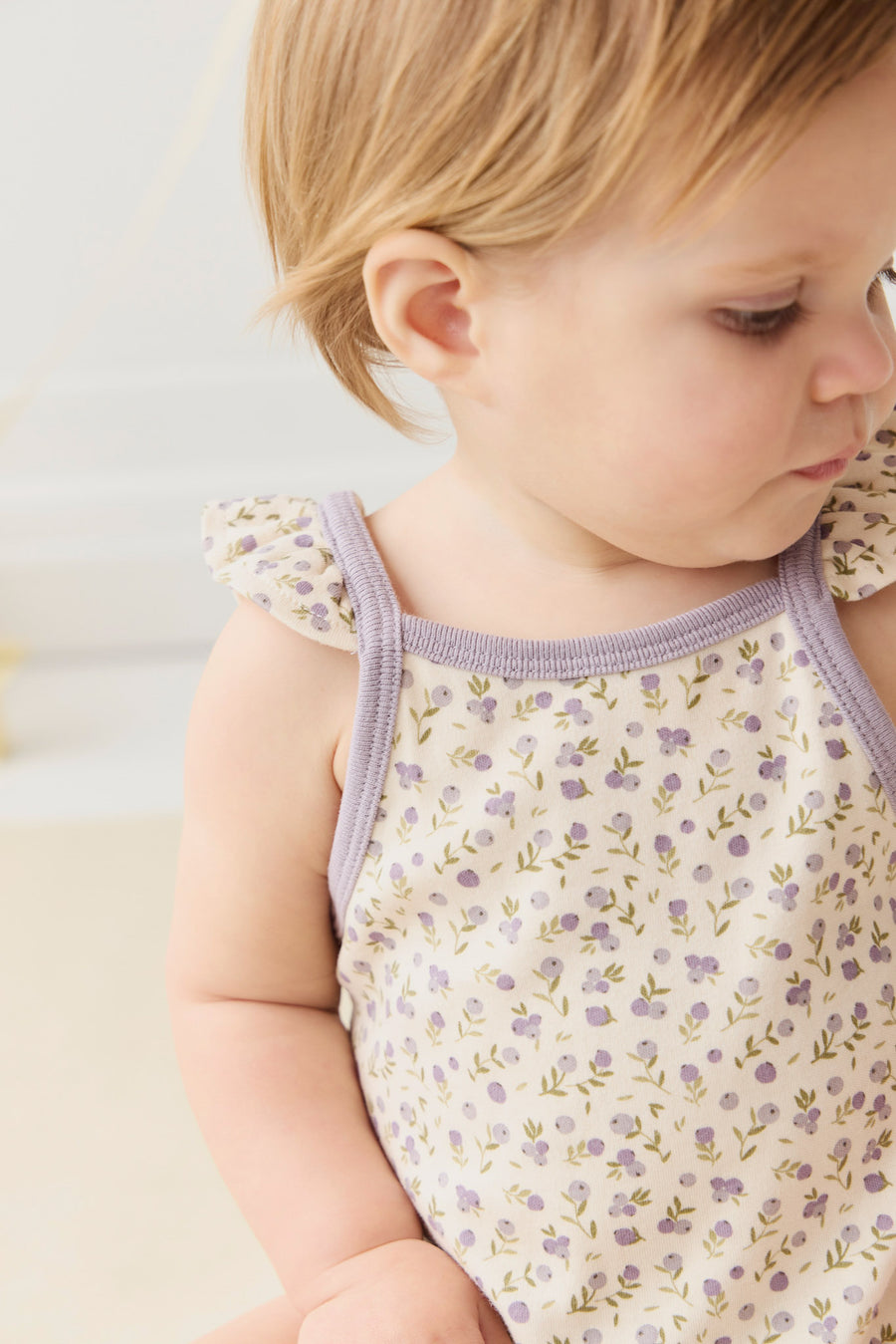 Organic Cotton Prarie Playsuit - Blueberry Field Raindrops Childrens Playsuit from Jamie Kay NZ