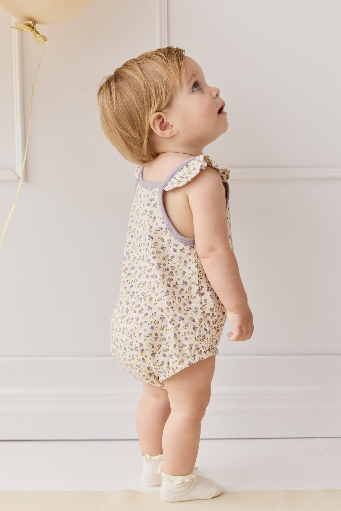 Organic Cotton Prarie Playsuit - Blueberry Field Raindrops Childrens Playsuit from Jamie Kay NZ