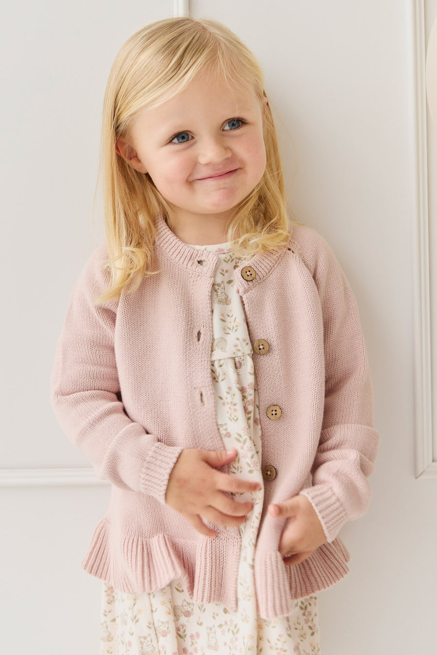 Ava Cardigan - Shell Pink Childrens Cardigan from Jamie Kay NZ