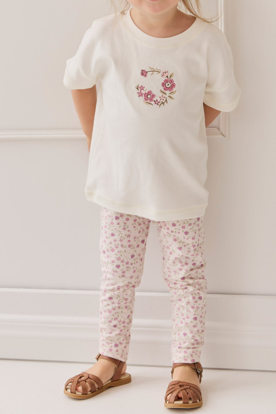 Organic Cotton Everyday Legging - Adaline Berries Ballet Pink Childrens Legging from Jamie Kay NZ