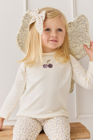 Pima Cotton Vinny Long Sleeve Top - Egret Cherry Love Lilac Childrens Top from Jamie Kay NZ