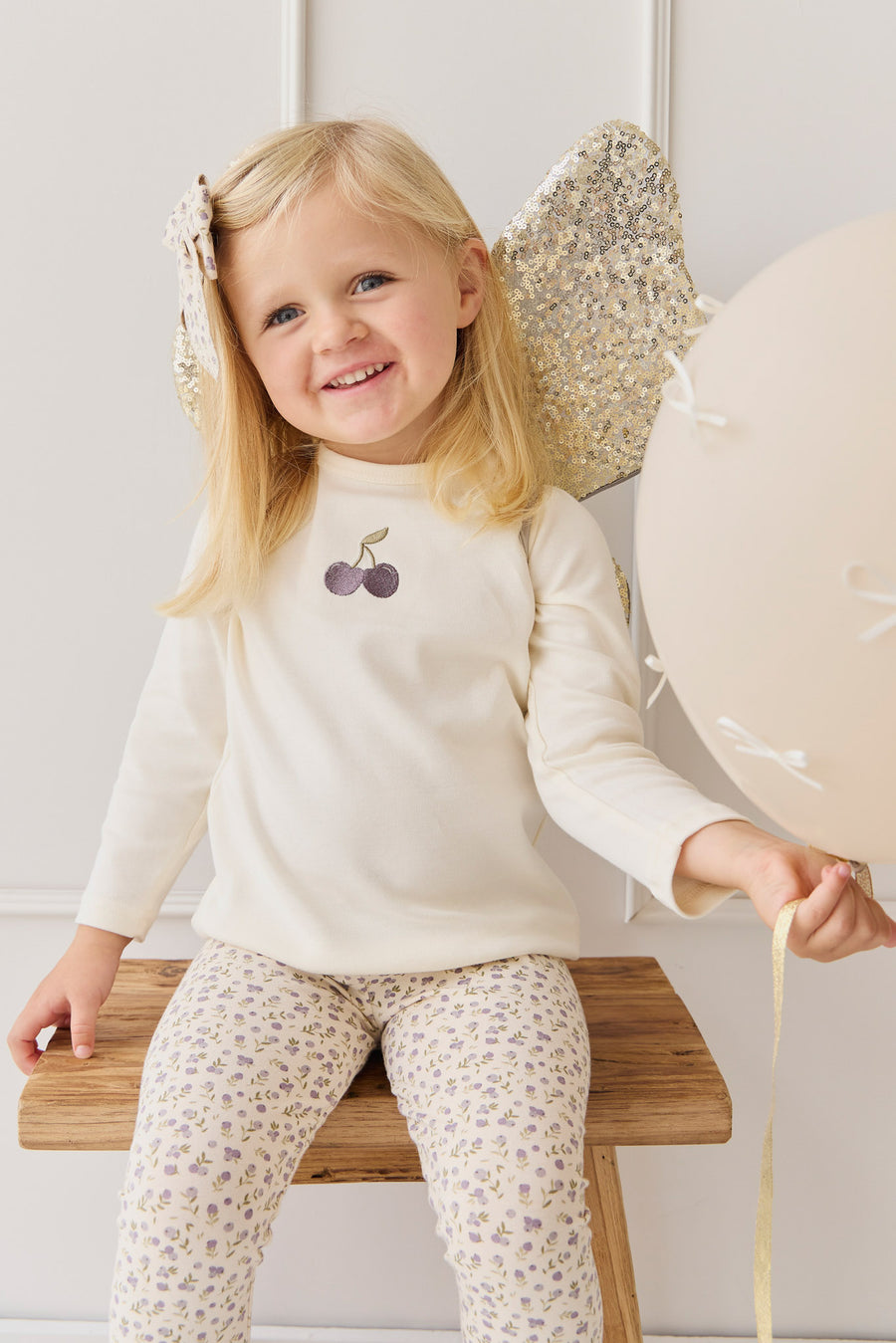 Pima Cotton Vinny Long Sleeve Top - Egret Cherry Love Lilac Childrens Top from Jamie Kay NZ