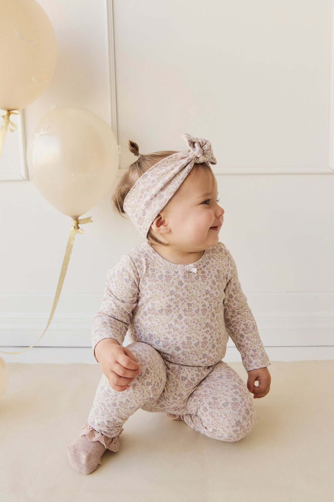 Organic Cotton Long Sleeve Bodysuit - Amber Floral Lilac Ash Childrens Bodysuit from Jamie Kay NZ