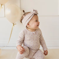 Organic Cotton Long Sleeve Bodysuit - Amber Floral Lilac Ash Childrens Bodysuit from Jamie Kay NZ