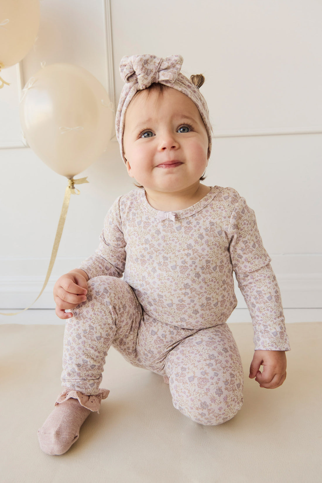 Organic Cotton Long Sleeve Bodysuit - Amber Floral Lilac Ash Childrens Bodysuit from Jamie Kay NZ