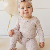 Organic Cotton Long Sleeve Bodysuit - Amber Floral Lilac Ash Childrens Bodysuit from Jamie Kay NZ