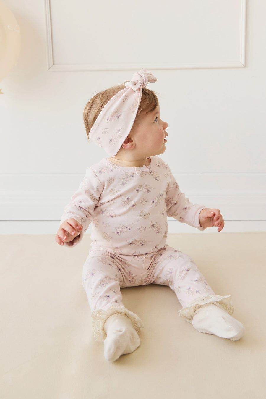 Organic Cotton Long Sleeve Bodysuit - Sweet Pea Floral Childrens Bodysuit from Jamie Kay NZ