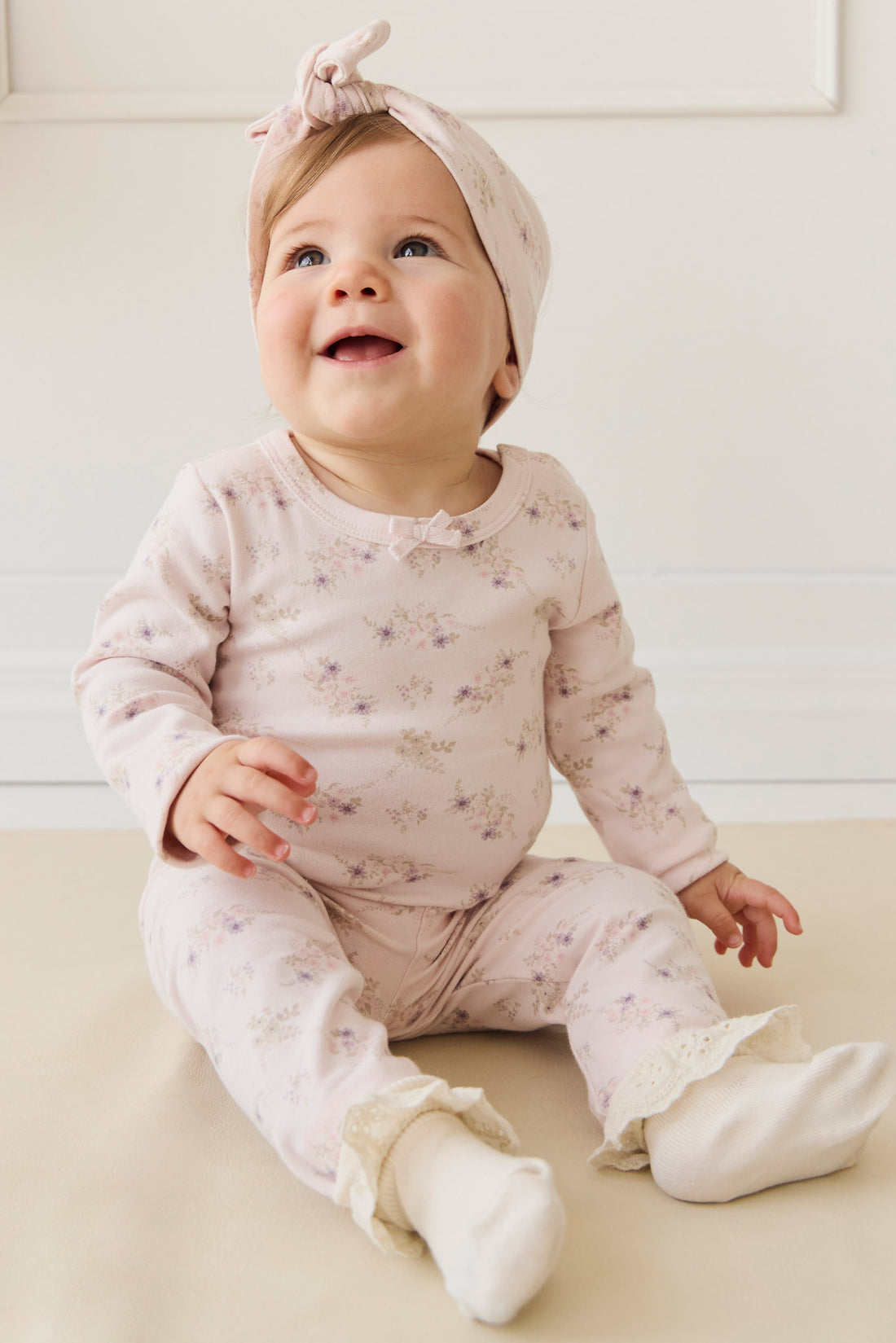 Organic Cotton Long Sleeve Bodysuit - Sweet Pea Floral Childrens Bodysuit from Jamie Kay NZ