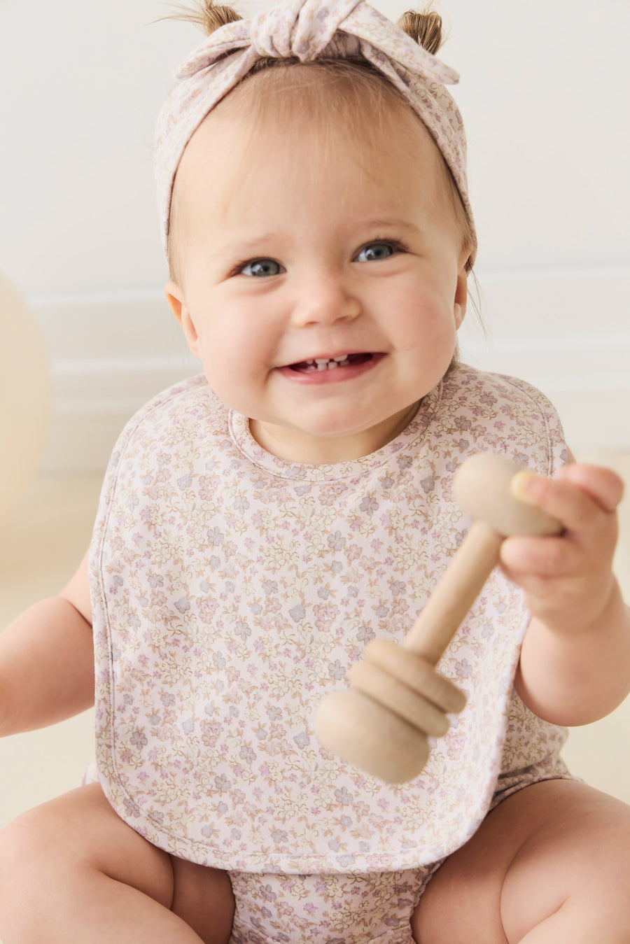 Organic Cotton Bib - Amber Floral Lilac Ash Childrens Bib from Jamie Kay NZ