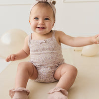 Organic Cotton Frill Bloomer - Amber Floral Lilac Ash Childrens Bloomer from Jamie Kay NZ