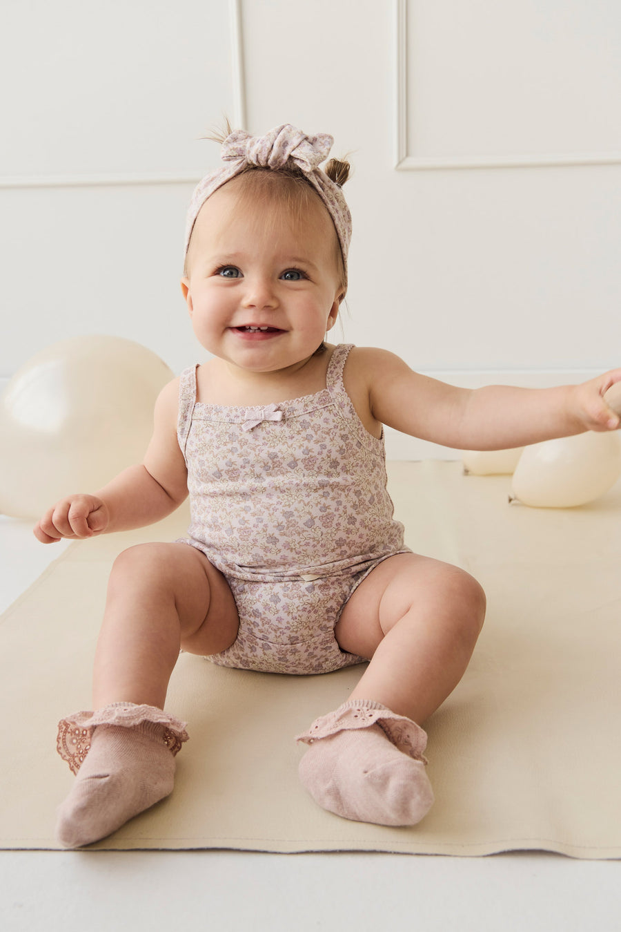 Organic Cotton Headband - Amber Floral Lilac Ash Childrens Headband from Jamie Kay NZ