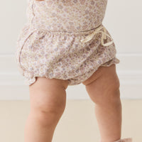 Organic Cotton Frill Bloomer - Amber Floral Lilac Ash Childrens Bloomer from Jamie Kay NZ