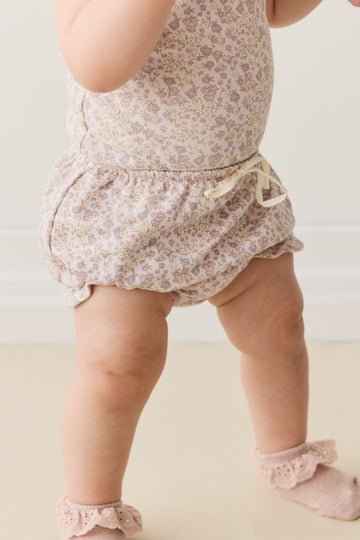 Organic Cotton Frill Bloomer - Amber Floral Lilac Ash Childrens Bloomer from Jamie Kay NZ