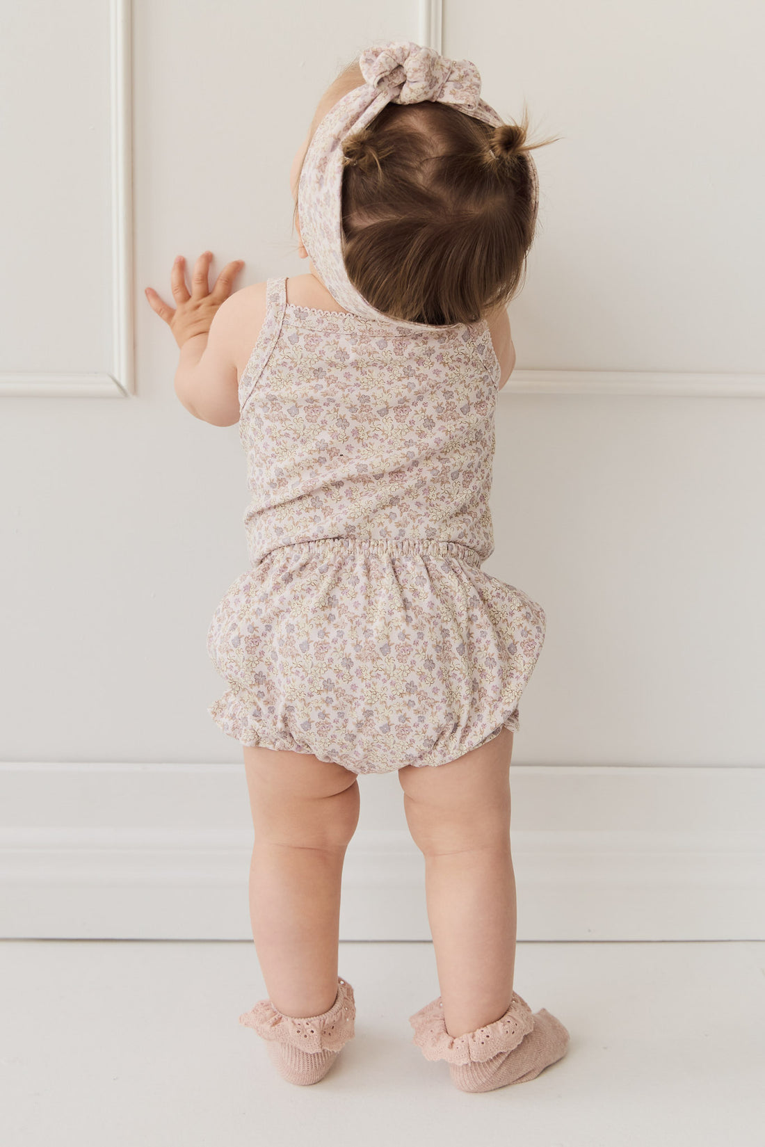 Organic Cotton Frill Bloomer - Amber Floral Lilac Ash Childrens Bloomer from Jamie Kay NZ