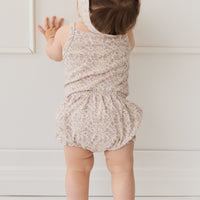 Organic Cotton Frill Bloomer - Amber Floral Lilac Ash Childrens Bloomer from Jamie Kay NZ