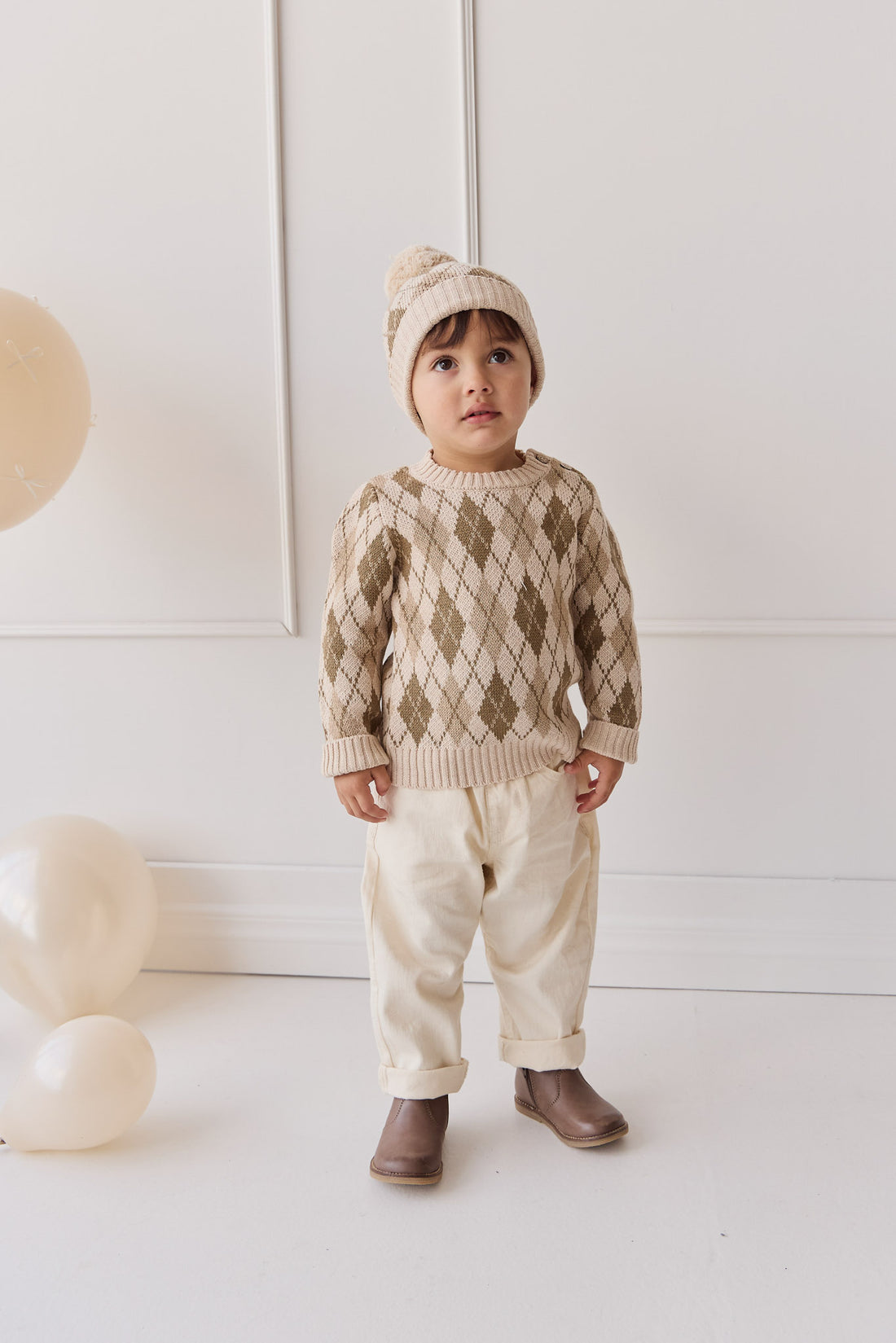 Enzo Hat - Enzo Jacquard Oatmeal Marle Childrens Beanie from Jamie Kay NZ