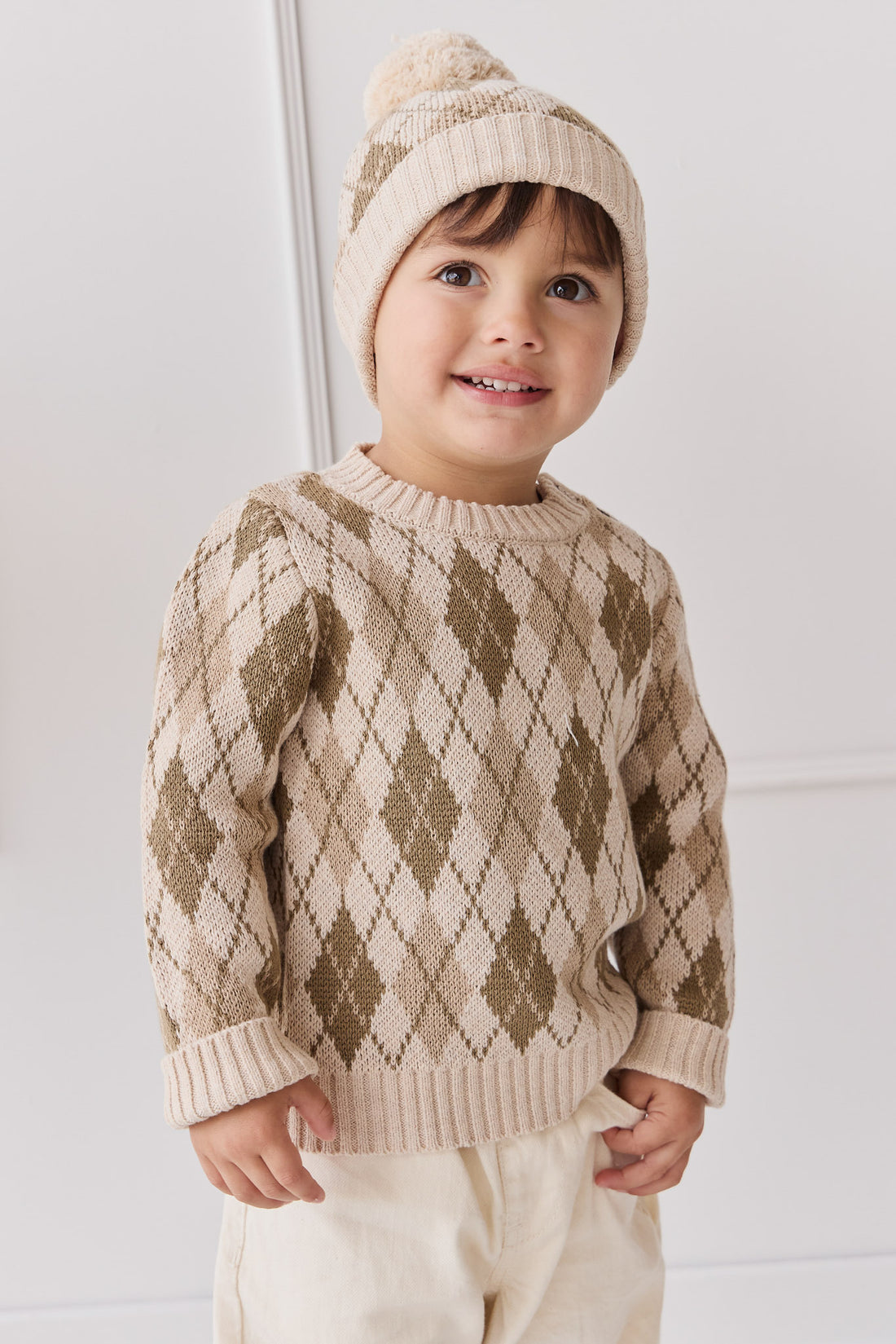 Enzo Hat - Enzo Jacquard Oatmeal Marle Childrens Beanie from Jamie Kay NZ