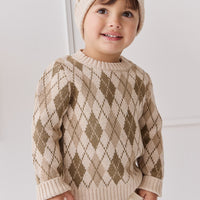 Enzo Hat - Enzo Jacquard Oatmeal Marle Childrens Beanie from Jamie Kay NZ