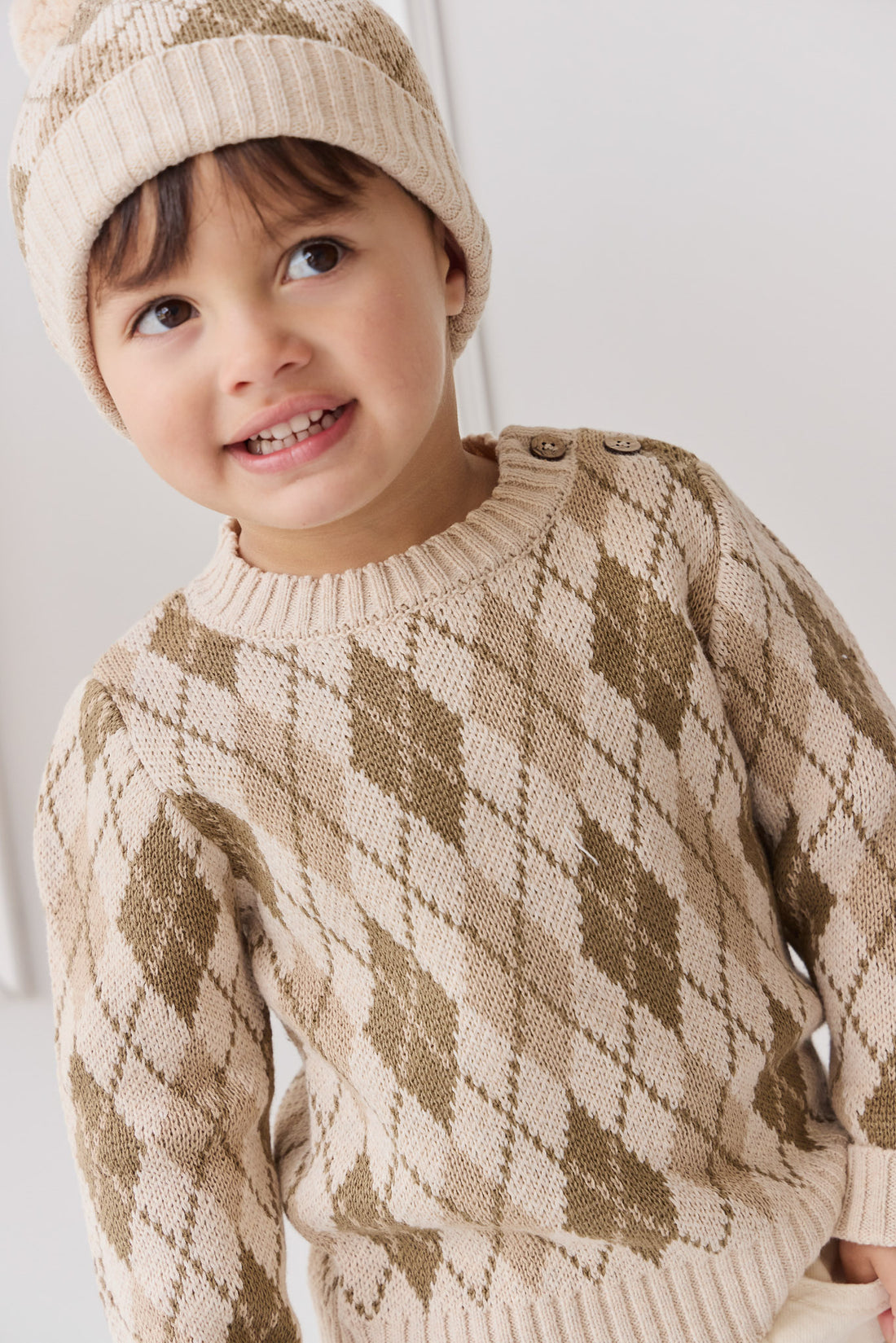 Enzo Jumper - Enzo Jacquard Oatmeal Marle Childrens Jumper from Jamie Kay NZ