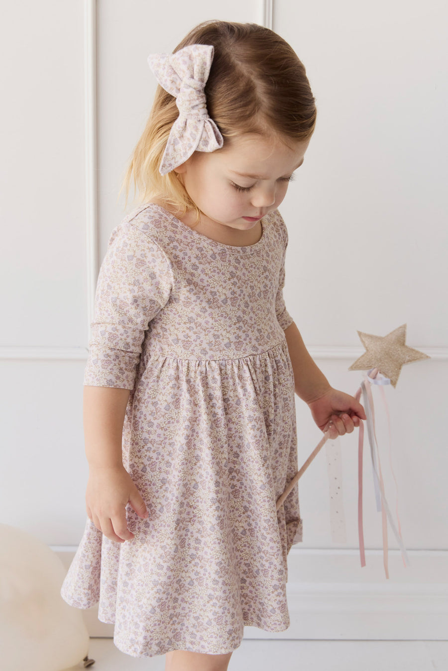 Organic Cotton Tulip Dress - Amber Floral Lilac Ash Childrens Dress from Jamie Kay NZ