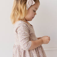 Organic Cotton Bow - Amber Floral Lilac Ash Childrens Bow from Jamie Kay NZ