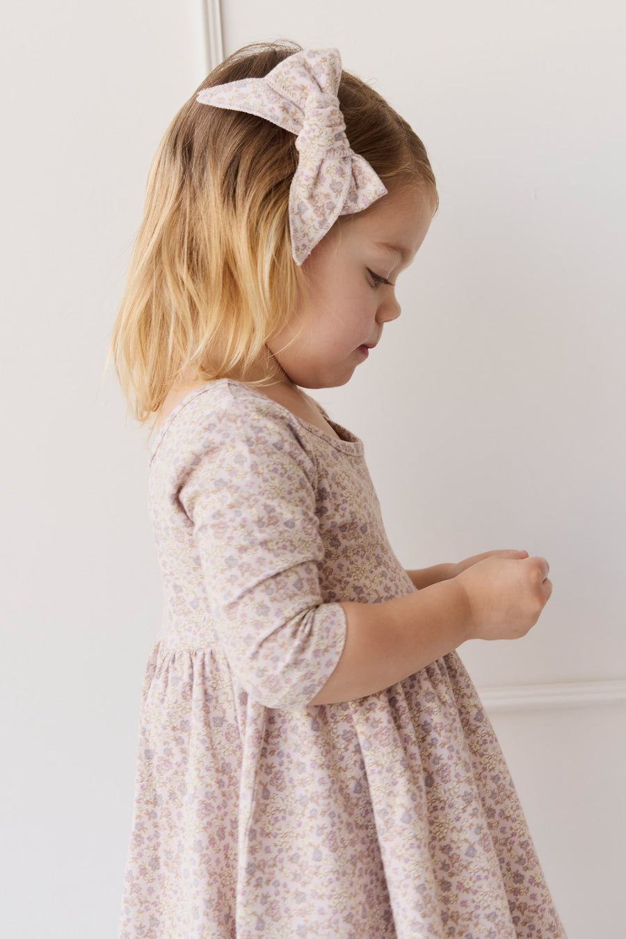 Organic Cotton Tulip Dress - Amber Floral Lilac Ash Childrens Dress from Jamie Kay NZ