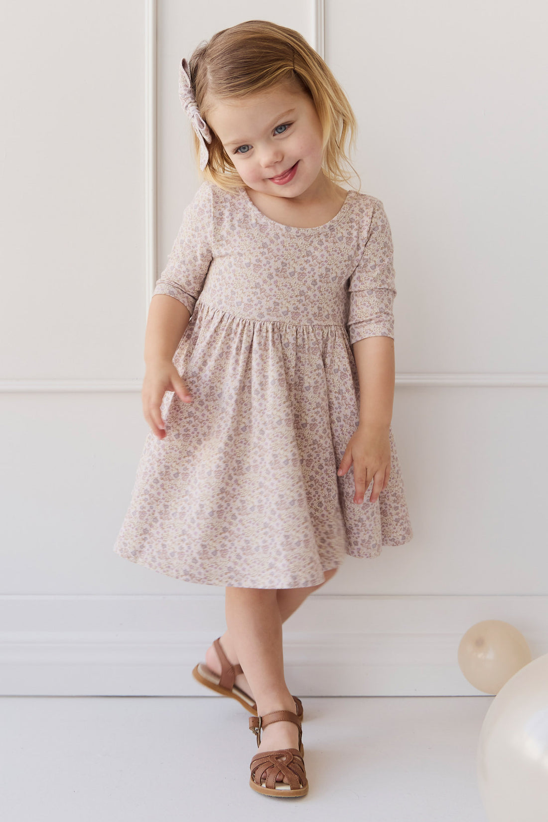 Organic Cotton Tulip Dress - Amber Floral Lilac Ash Childrens Dress from Jamie Kay NZ