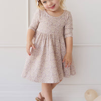 Organic Cotton Tulip Dress - Amber Floral Lilac Ash Childrens Dress from Jamie Kay NZ