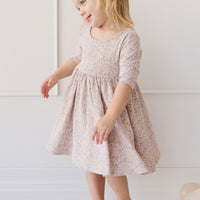 Organic Cotton Tulip Dress - Amber Floral Lilac Ash Childrens Dress from Jamie Kay NZ