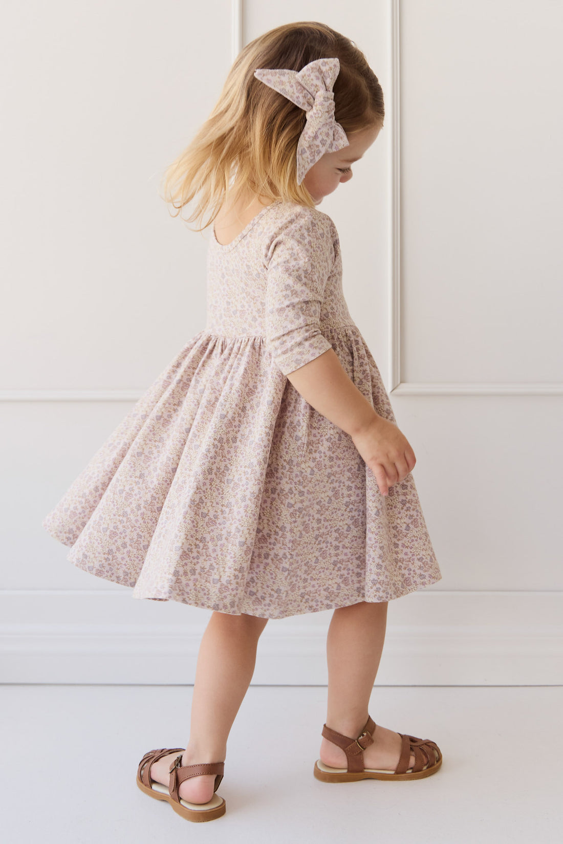 Organic Cotton Tulip Dress - Amber Floral Lilac Ash Childrens Dress from Jamie Kay NZ