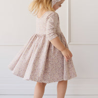 Organic Cotton Tulip Dress - Amber Floral Lilac Ash Childrens Dress from Jamie Kay NZ