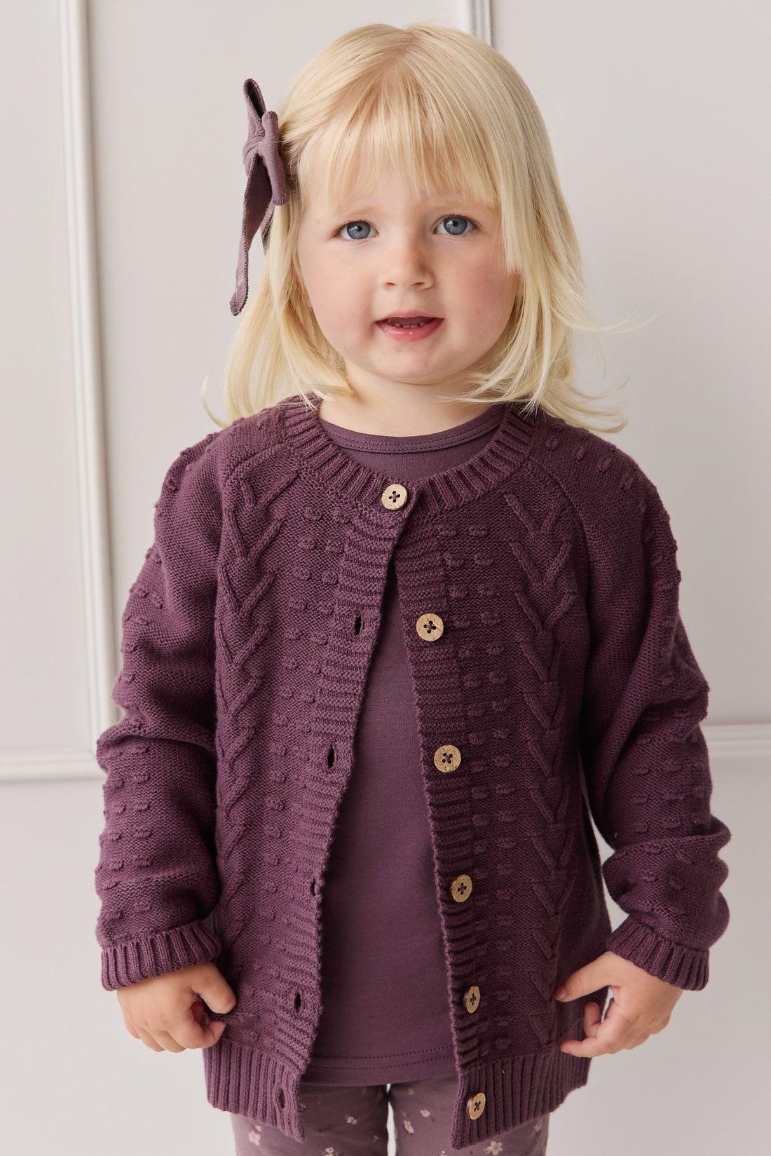 Cable Knit Cardigan - Blackberry Childrens Cardigan from Jamie Kay NZ