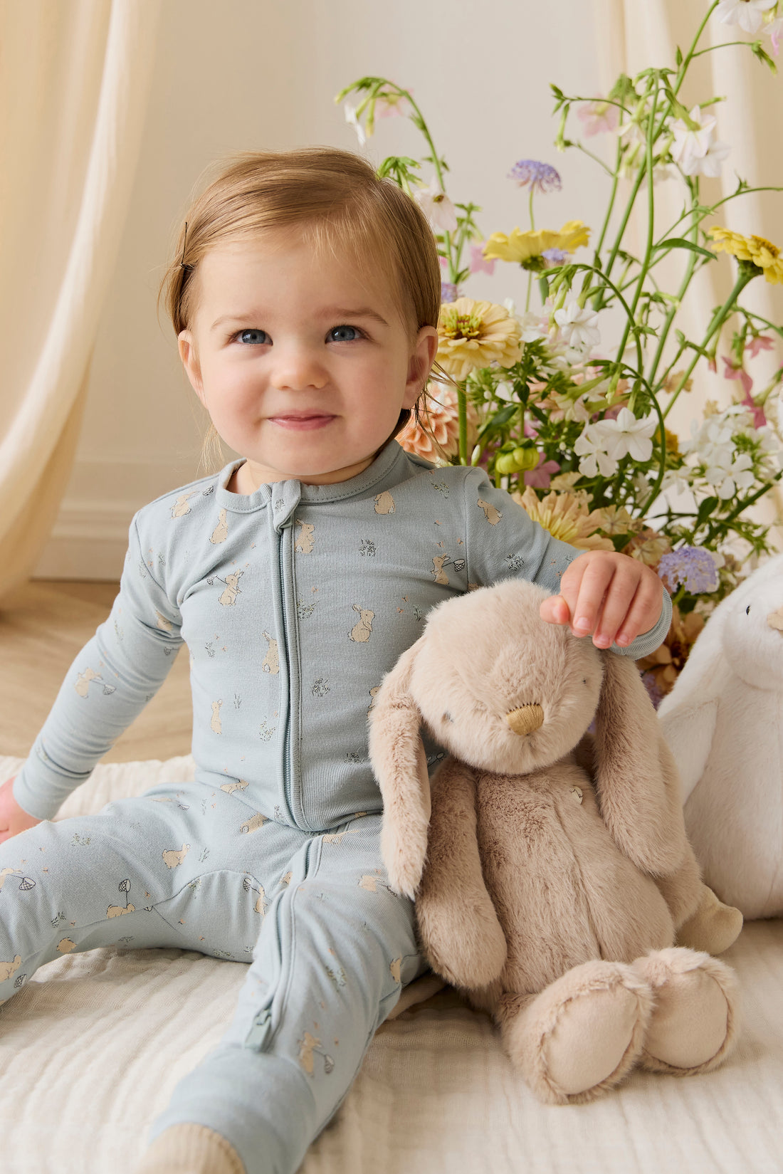 Organic Cotton Jude Onepiece-Lapin Jardin Blue Childrens Onepiece from Jamie Kay NZ