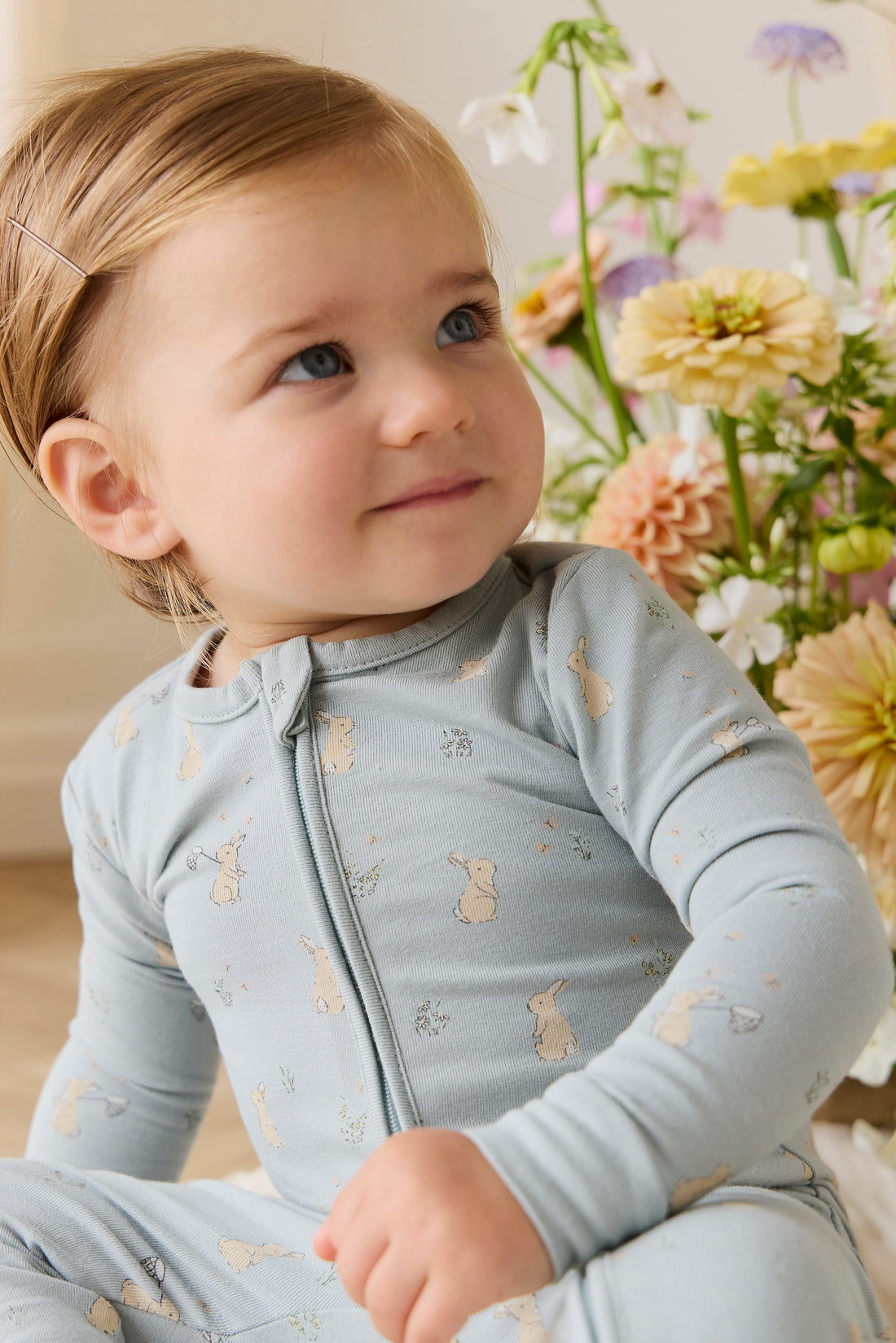 Organic Cotton Jude Onepiece-Lapin Jardin Blue Childrens Onepiece from Jamie Kay NZ