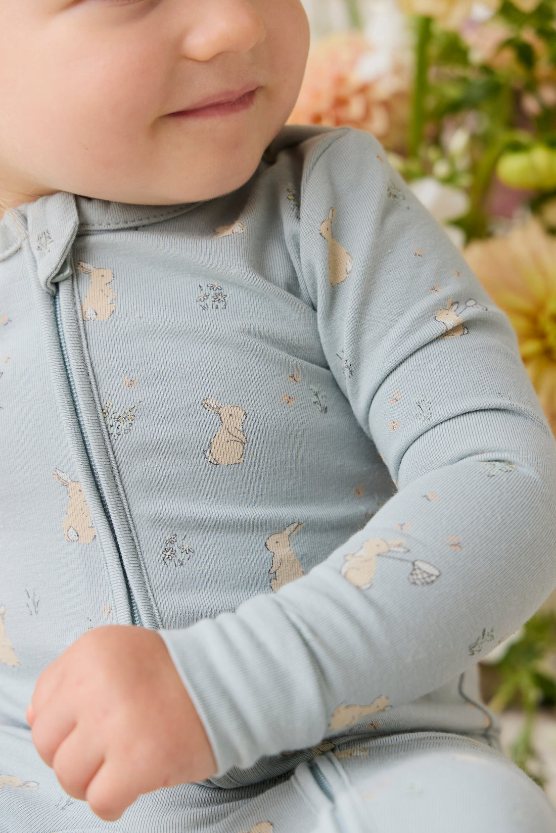 Organic Cotton Jude Onepiece-Lapin Jardin Blue Childrens Onepiece from Jamie Kay NZ