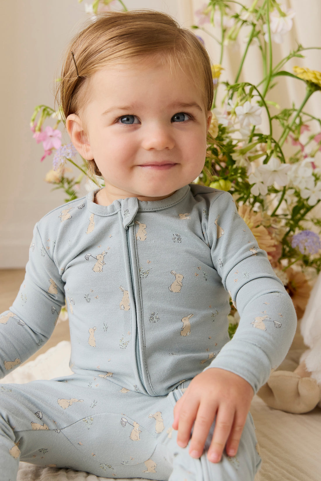 Organic Cotton Jude Onepiece-Lapin Jardin Blue Childrens Onepiece from Jamie Kay NZ