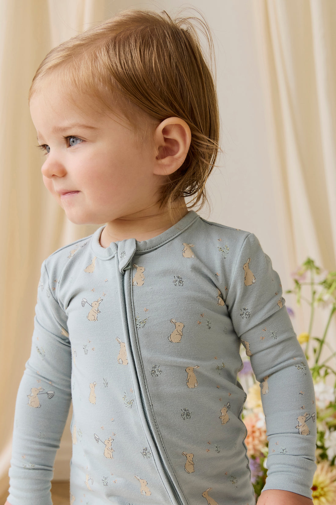 Organic Cotton Jude Onepiece-Lapin Jardin Blue Childrens Onepiece from Jamie Kay NZ