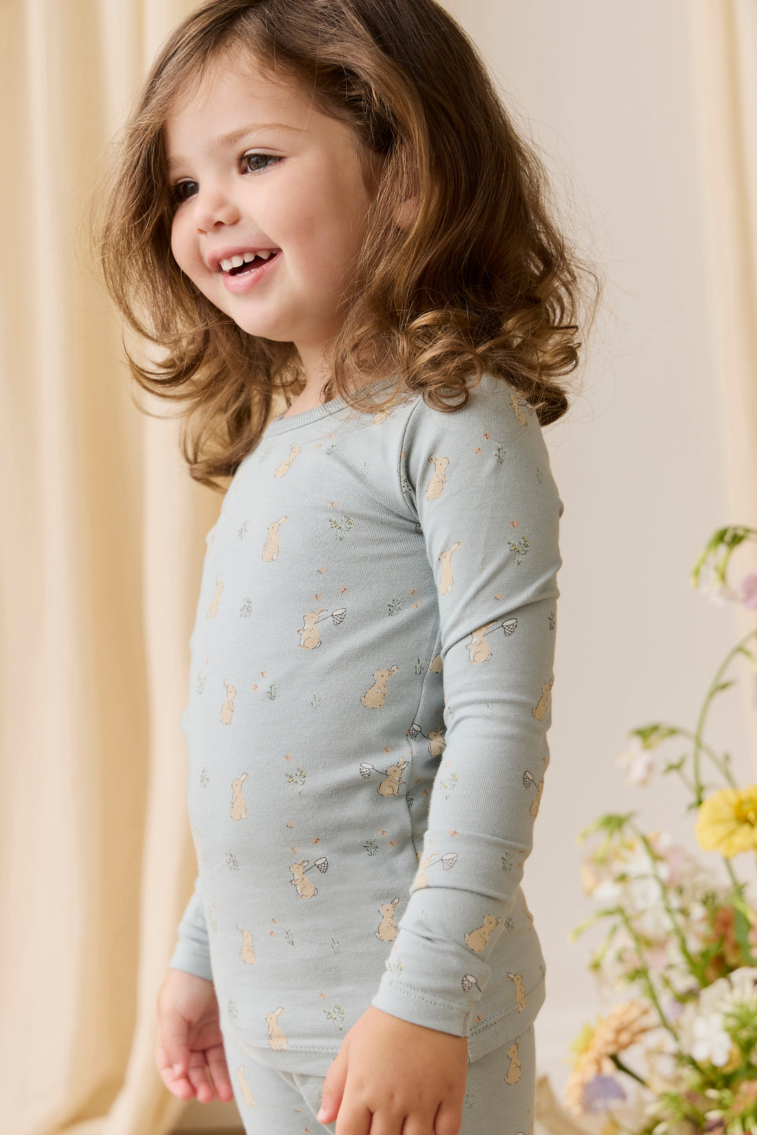 Organic Cotton Amory Long Sleeve Pyjama Set-Lapin Jardin Blue Childrens Pyjama from Jamie Kay NZ