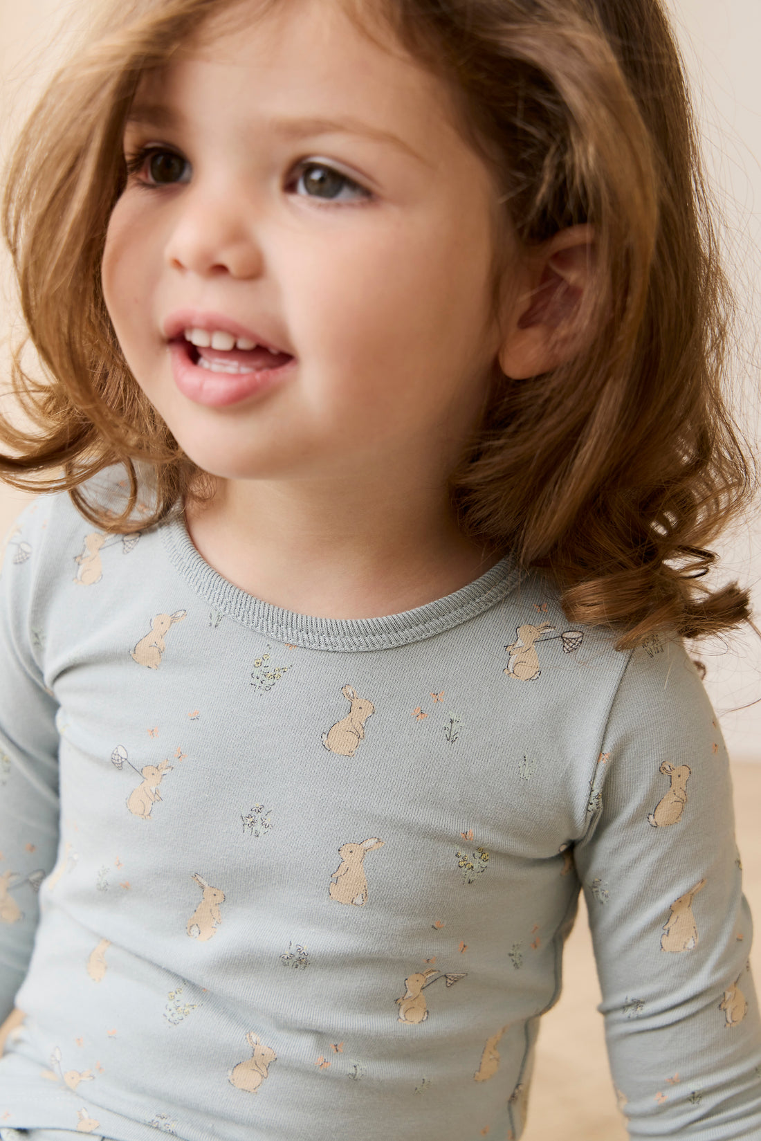 Organic Cotton Amory Long Sleeve Pyjama Set-Lapin Jardin Blue Childrens Pyjama from Jamie Kay NZ