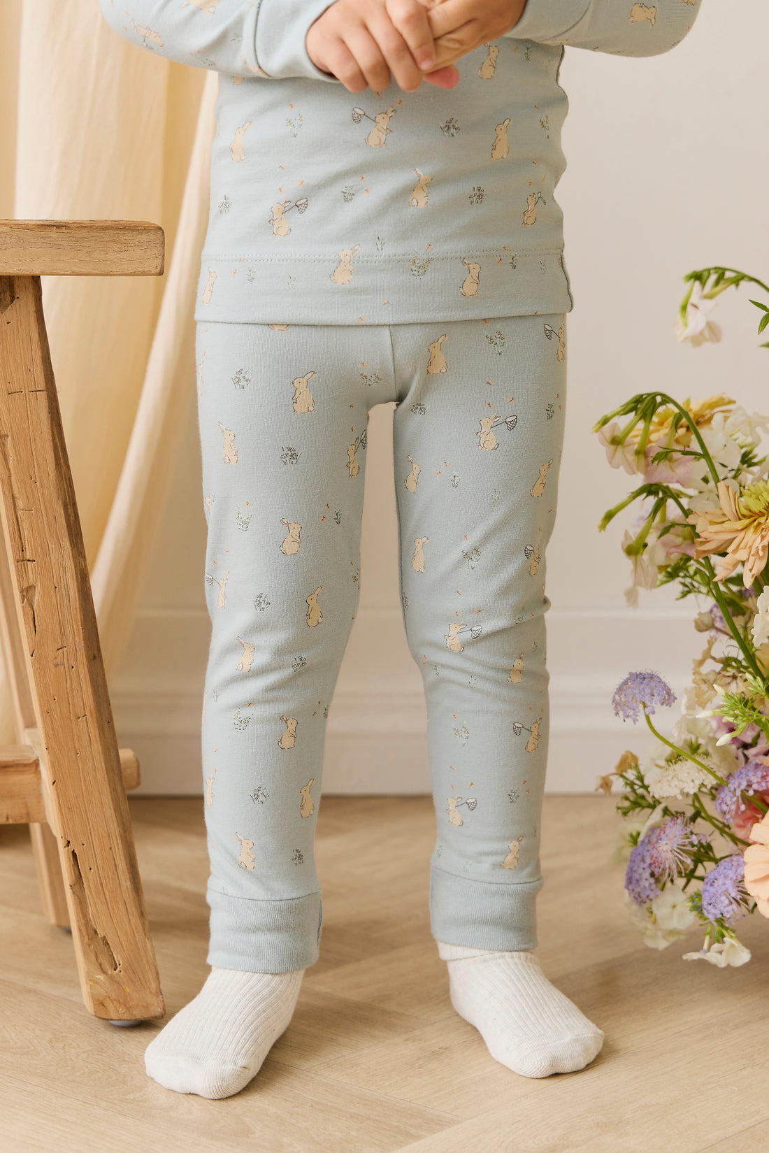 Organic Cotton Amory Long Sleeve Pyjama Set-Lapin Jardin Blue Childrens Pyjama from Jamie Kay NZ