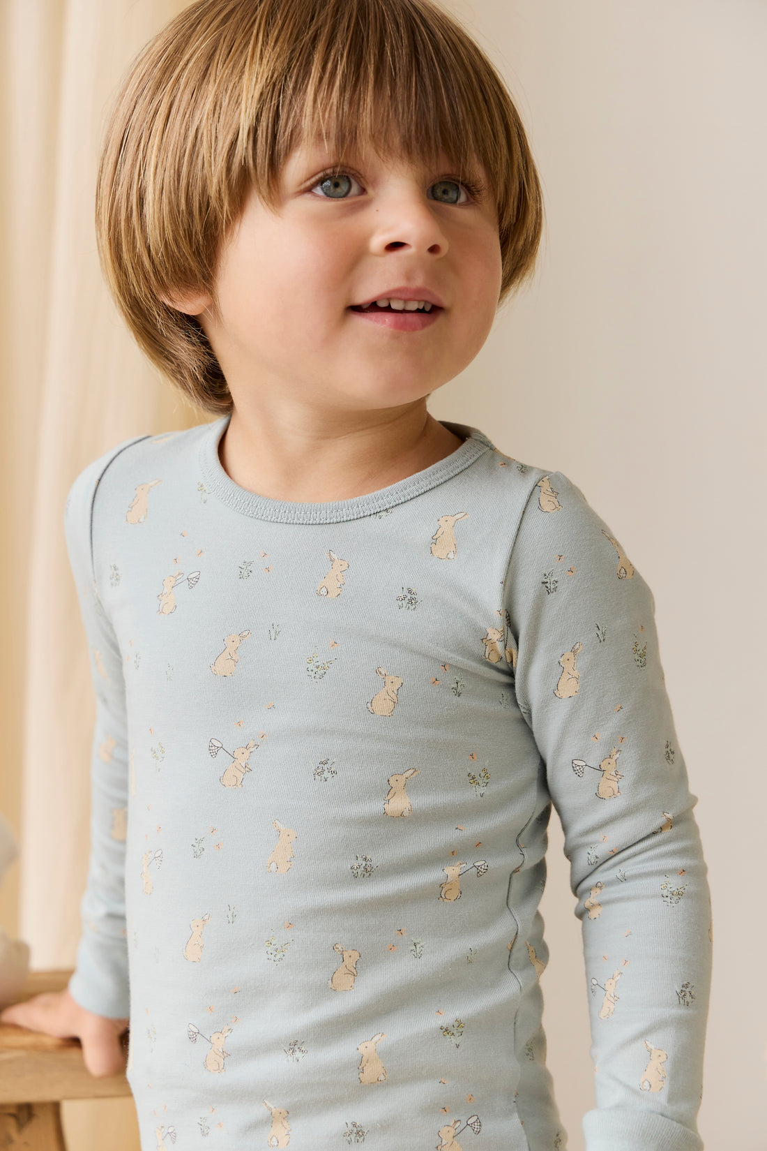 Organic Cotton Amory Long Sleeve Pyjama Set-Lapin Jardin Blue Childrens Pyjama from Jamie Kay NZ