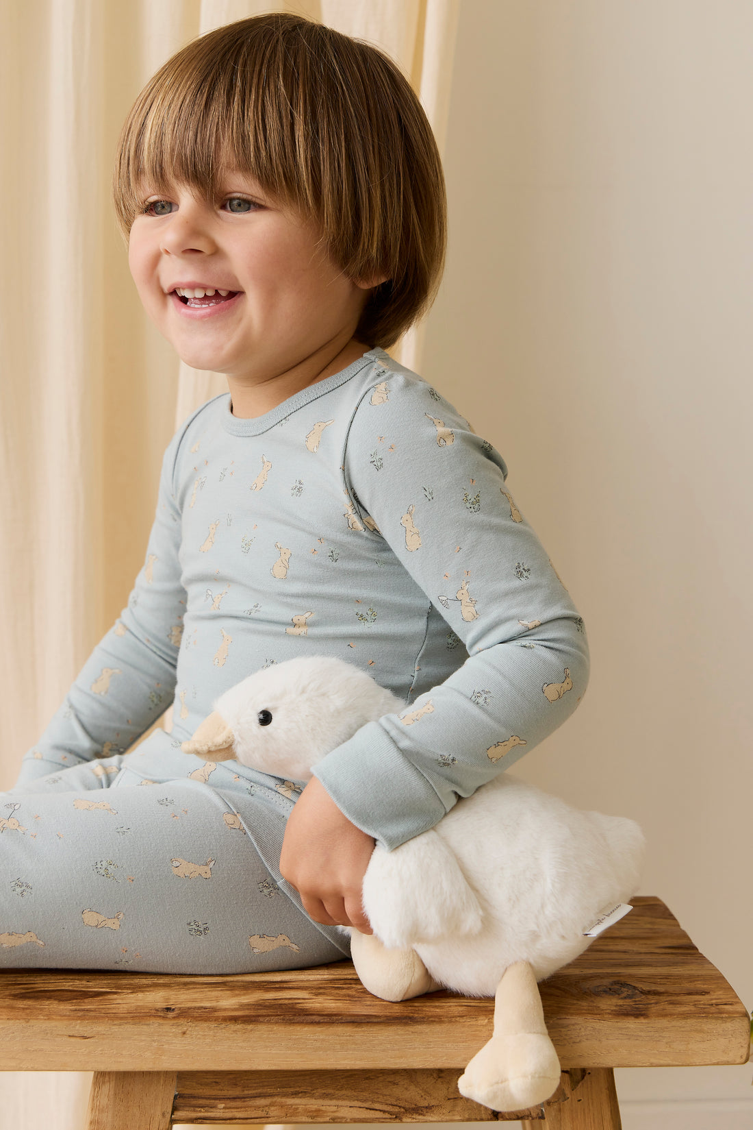 Organic Cotton Amory Long Sleeve Pyjama Set-Lapin Jardin Blue Childrens Pyjama from Jamie Kay NZ