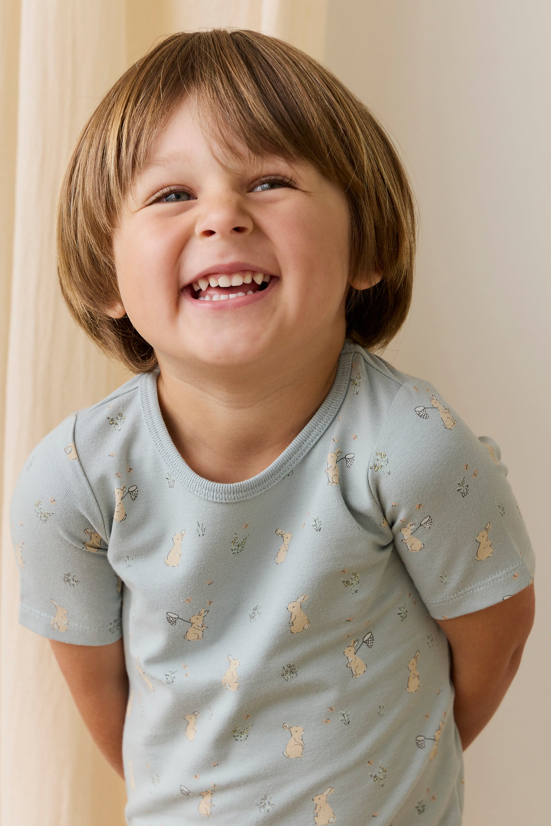 Organic Cotton Halston Short Sleeve Pyjama Set-Lapin Jardin Blue Childrens Pyjama from Jamie Kay NZ