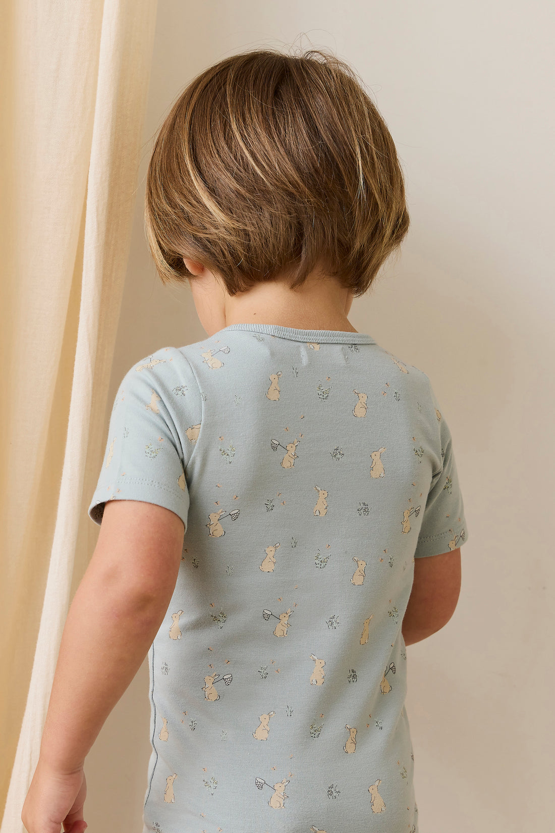 Organic Cotton Halston Short Sleeve Pyjama Set-Lapin Jardin Blue Childrens Pyjama from Jamie Kay NZ