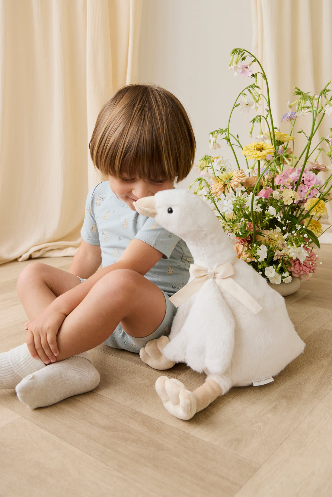 Organic Cotton Halston Short Sleeve Pyjama Set-Lapin Jardin Blue Childrens Pyjama from Jamie Kay NZ