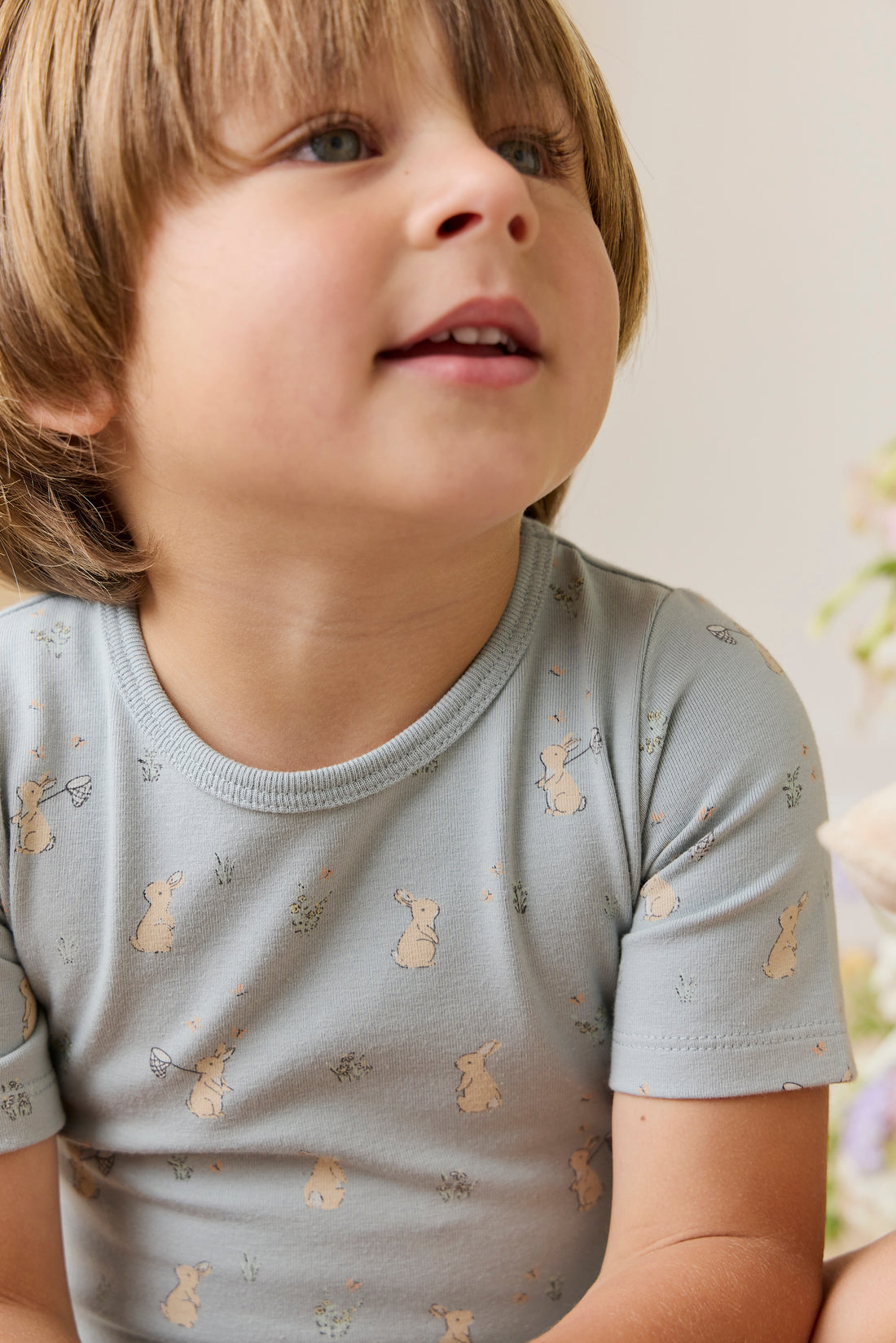 Organic Cotton Halston Short Sleeve Pyjama Set-Lapin Jardin Blue Childrens Pyjama from Jamie Kay NZ