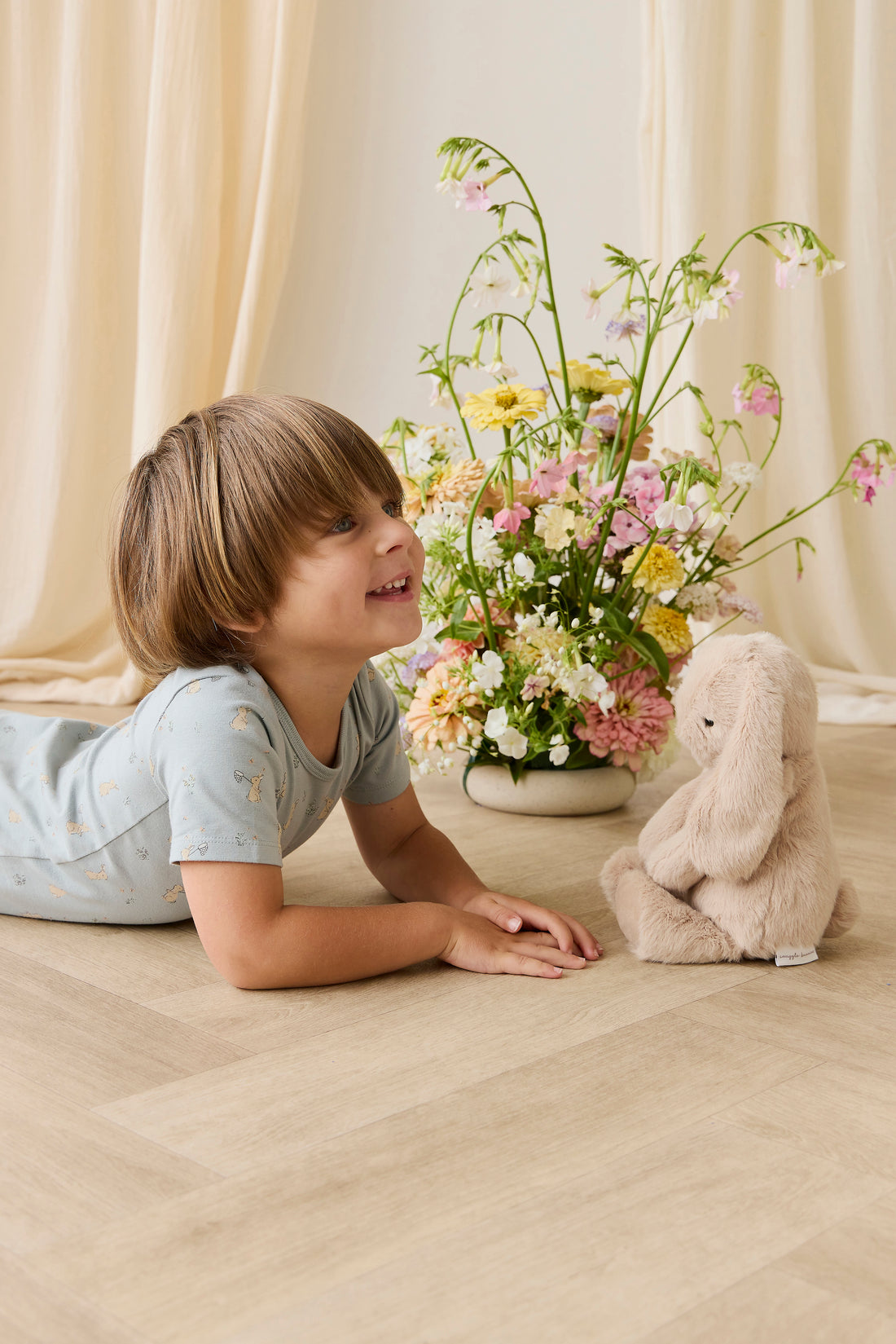 Organic Cotton Halston Short Sleeve Pyjama Set-Lapin Jardin Blue Childrens Pyjama from Jamie Kay NZ