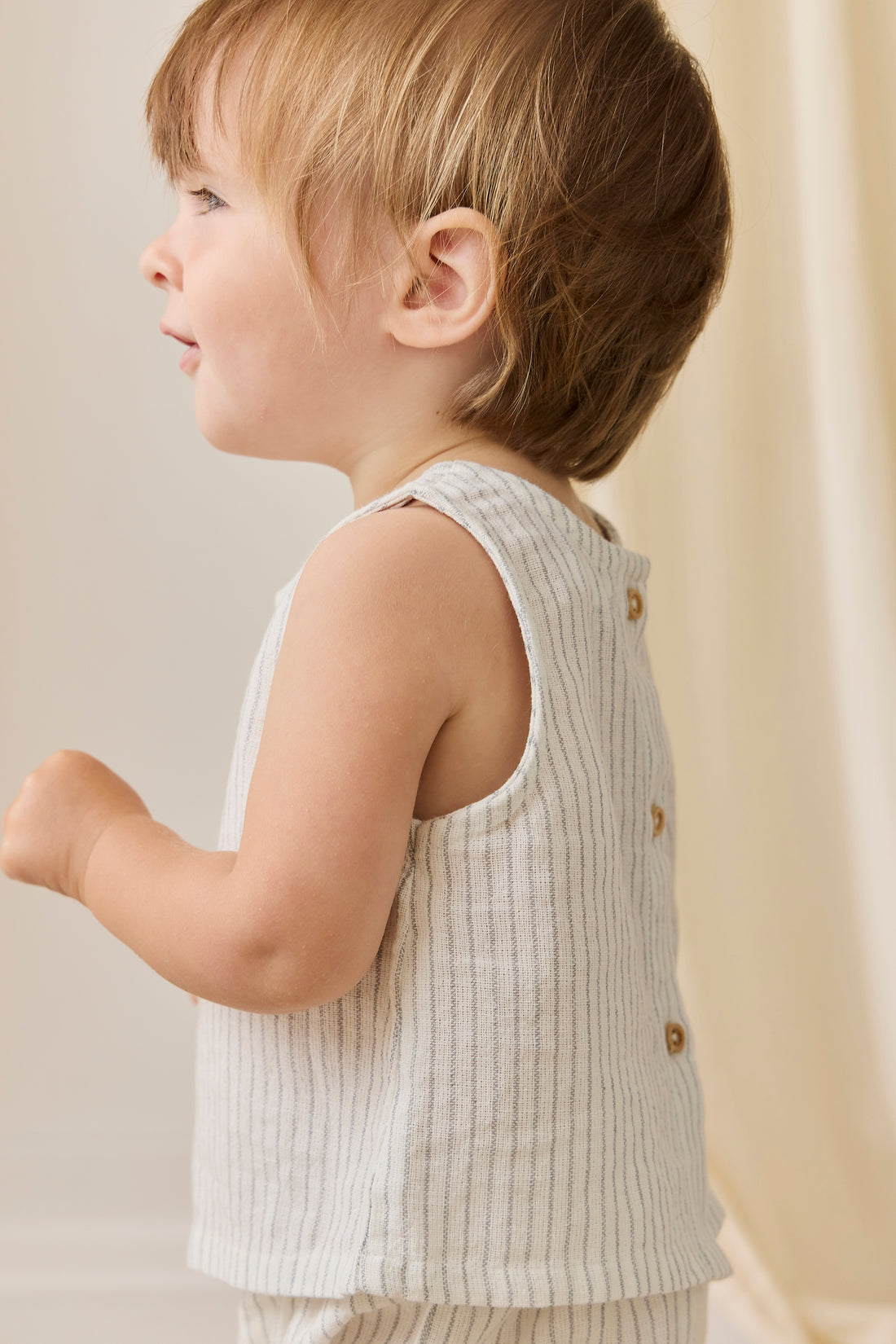 Organic Cotton Winslow Top - Mini Pinstripe Parchment / Dawn Childrens Top from Jamie Kay NZ