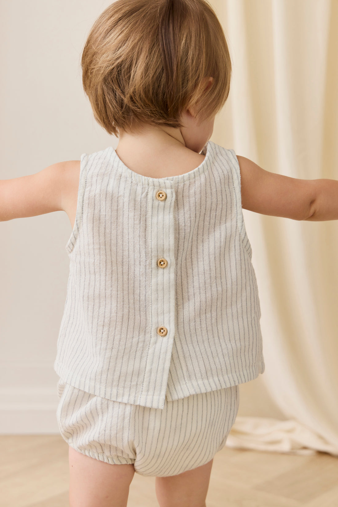 Mini Parchment Organic Cotton Winslow Top - Mini Pinstripe Parchment / Dawn – Jamie Kay NZ